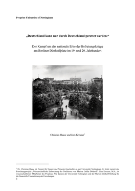 Der Kampf Um Das Nationale Erbe Der Befreiungskriege Am Berliner Dönhoffplatz Im 19