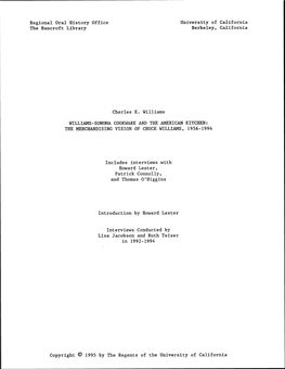 Regional Oral History Office the Bancroft Library Charles E. Williams