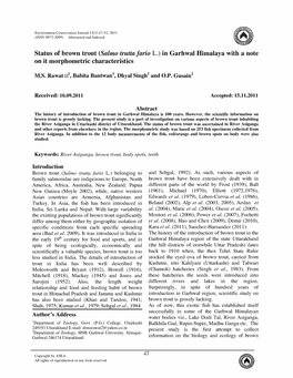 Status of Brown Trout (Salmo Trutta Fario L.) in Garhwal Himalaya with a Note on It Morphometric Characteristics