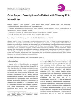 Case Report: Description of a Patient with Trisomy 22 in Inbred Line