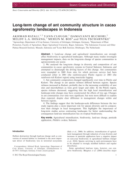 Longterm Change of Ant Community Structure in Cacao Agroforestry