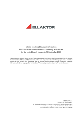 Interim Condensed Financial Information in Accordance with International Accounting Standard 34 for the Period from 1 January to 30 September 2019