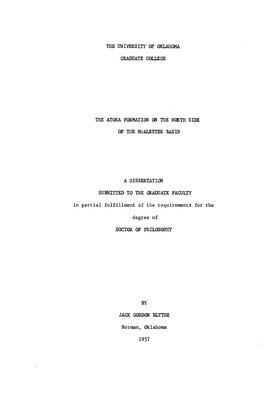 THE UNIVERSITY of Oklahœia GRADUATE COLLEGE the ATOKA FORMATION W the N Œ T H SIDE of the Mcalester BASIN a DISSERTATION SUBMI