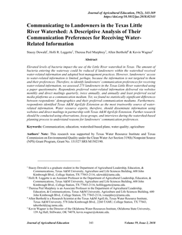 Communicating to Landowners in the Texas Little River Watershed: a Descriptive Analysis of Their Communication Preferences for Receiving Water- Related Information