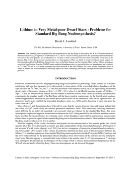 Lithium in Very Metal-Poor Dwarf Stars - Problems for Standard Big Bang Nucleosynthesis?
