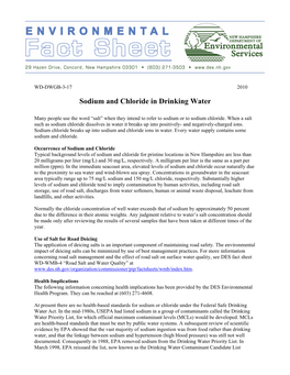 Sodium and Chloride in Drinking Water