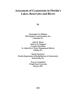 Assessment of Cyanotoxins in Florida's Lakes, Reservoirs And