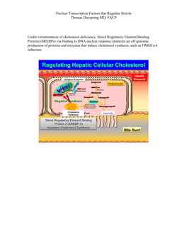 Nuclear Transcription Factors That Regulate Sterols Thomas Dayspring MD, FACP