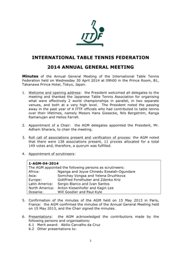 International Table Tennis Federation 2014 Annual General Meeting