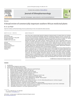 Journal of Ethnopharmacology a Broad Review of Commercially Important Southern African Medicinal Plants