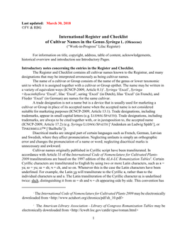 International Register and Checklist of Cultivar Names in the Genus Syringa L