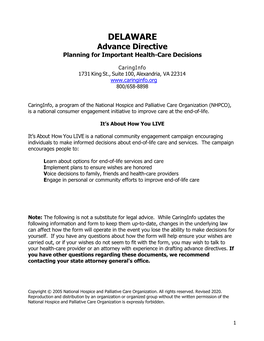 DELAWARE Advance Directive Planning for Important Health-Care Decisions