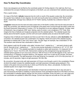 How to Read Sky Coordinates Some New Stargazers Are Terrified by the Coordinate System for Finding Objects in the Night Sky