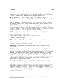 Cinnabar Hgs C 2001-2005 Mineral Data Publishing, Version 1