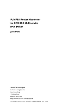 IP/MPLS Router Module for the CBX 500 Multiservice WAN Switch Quick