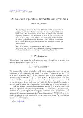 On Balanced Separators, Treewidth, and Cycle Rank