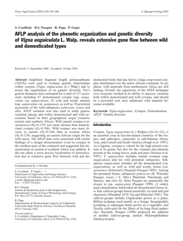 AFLP Analysis of the Phenetic Organization and Genetic Diversity of Vigna Unguiculata L