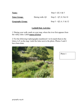 Lathkill Dale Fieldwork Activities