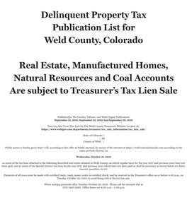Delinquent Property Tax Publication List for Weld County, Colorado Real