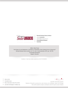 The Project of Land Restitution in Colombia: an Illustration of the Civilizing Force of Hypocrisy? Revista Estudios Socio-Jurídicos, Vol