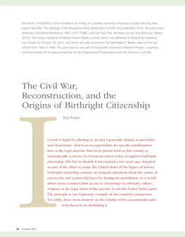 The Civil War, Reconstruction, and the Origins of Birthright Citizenship