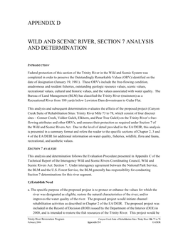 Appendix D Wild and Scenic River, Section 7 Analysis