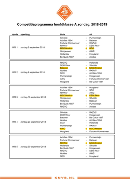 Competitieprogramma Hoofdklasse a Zondag, 2018-2019