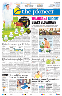 Telangana Budget Beats Slowdown TS GSDP Continued from Page 1 Schemes, Though the Centre Rs.21,972 Crore