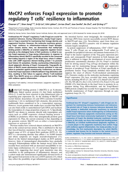 Mecp2 Enforces Foxp3 Expression to Promote Regulatory T