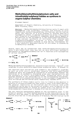 Methyl(Bismethylthio)Sulphonium Salts and Organo-Sulphur Chemistry