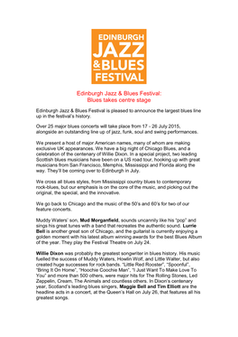 Edinburgh Jazz & Blues Festival: Blues Takes Centre Stage