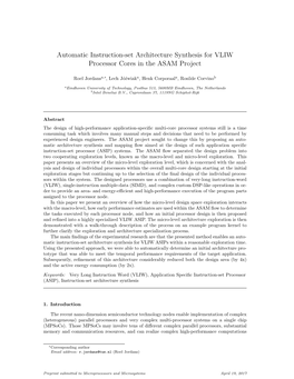 Automatic Instruction-Set Architecture Synthesis for VLIW Processor Cores in the ASAM Project