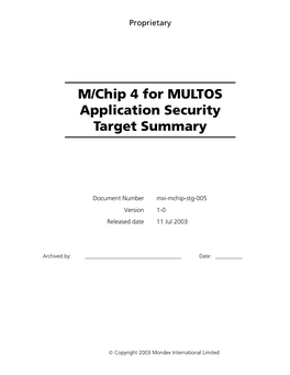 M/Chip 4 for MULTOS Application Security Target Summary