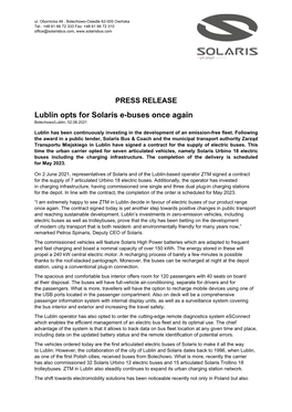 PRESS RELEASE Lublin Opts for Solaris E-Buses Once Again