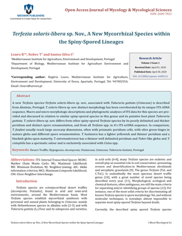 Louro R, Et Al. Terfezia Solaris-Libera Sp. Nov., a New Mycorrhizal Species Within the Spiny-Spored Copyright© Louro R, Et Al