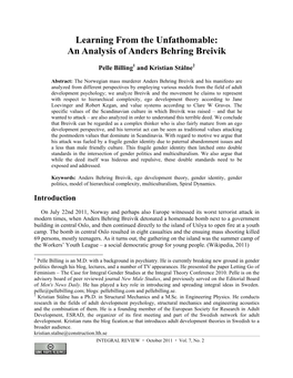 Learning from the Unfathomable: an Analysis of Anders Behring Breivik