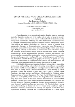 FIGHT CLUB, INVISIBLE MONSTERS, CHOKE Ed. Francisco Collado London: Bloomsbury, 2013