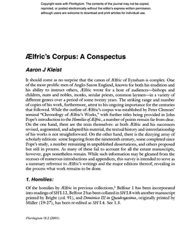 Elfric's Corpus: a Conspectus