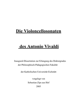 Die Violoncellosonaten Des Antonio Vivaldi