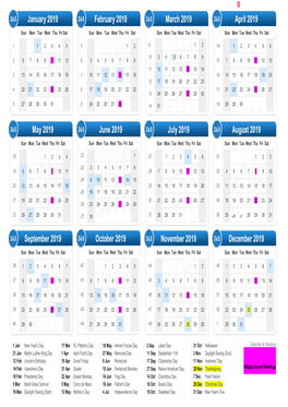 Calendar 2019 & Holidays 2019