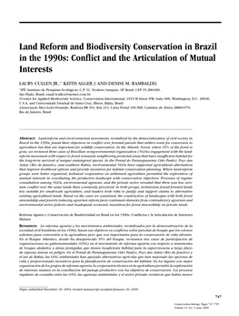 Land Reform and Biodiversity Conservation in Brazil in the 1990S: Conflict and the Articulation of Mutual Interests