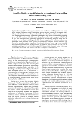 Use of Herbicides Against Orobanche in Tomato and Their Residual Effect on Succeeding Crop