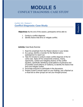 Module 5 Conflict 102 / Module 5 the Sri Lanka Case: Undertaking a Conflict Diagnosis