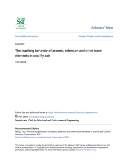 The Leaching Behavior of Arsenic, Selenium and Other Trace Elements in Coal Fly Ash