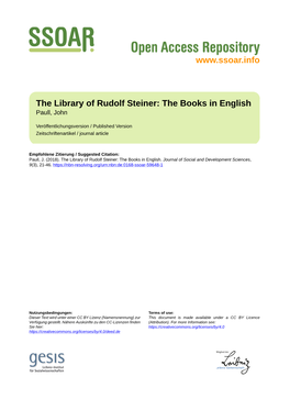The Library of Rudolf Steiner: the Books in English Paull, John
