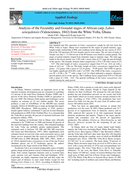 Analysis of the Fecundity and Gonadal Stages of African Carp, Labeo