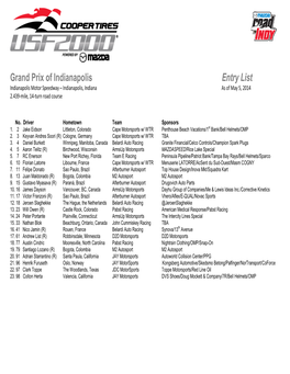 Grand Prix of Indianapolis Entry List Indianapolis Motor Speedway – Indianapolis, Indiana As of May 5, 2014 2.439-Mile, 14-Turn Road Course