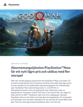 Abonnemangstjänsten Playstation™Now Får Ett Nytt Lägre Pris Och Utökas Med Fler Storspel