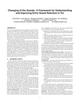 Changing of the Guards: a Framework for Understanding and Improving Entry Guard Selection in Tor