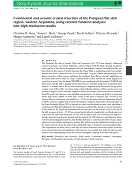 Continental and Oceanic Crustal Structure of the Pampean Flat Slab Region, Western Argentina, Using Receiver Function Analysis